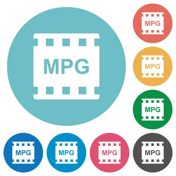 Vector illustration of MPG movie format flat round icons