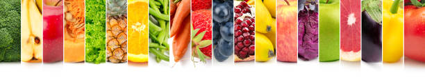 Panoramic set fruits, vegetables and berries