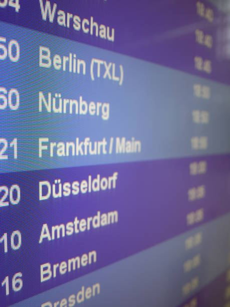 istock display which shows departures of planes on airport 910243970