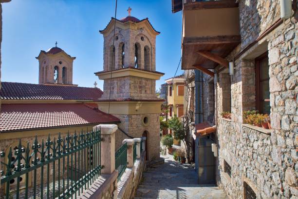 Arachova main orthodox church at the entrance of the village Arachova main orthodox church at the entrance of the village, in Voiotia, Greece arachova greece stock pictures, royalty-free photos & images