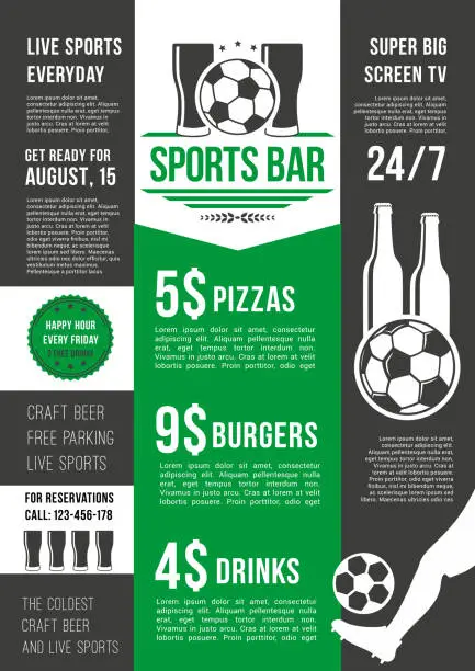 Vector illustration of Vector menu poster for soccer bar or football pub