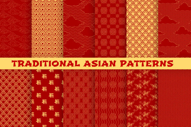 동양 황금 장식의 아시아 원활한 패턴 - red tile stock illustrations