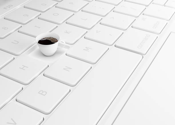 Black coffee on keyboard laptop for business and minimal concept.3d render.