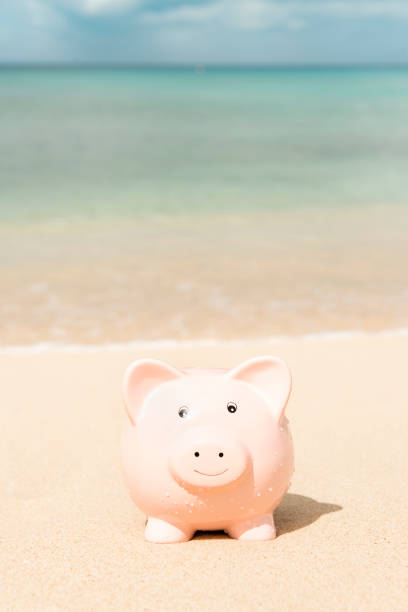 istock Ceramic Piggy Bank by the Beach with Copy Space 910275870