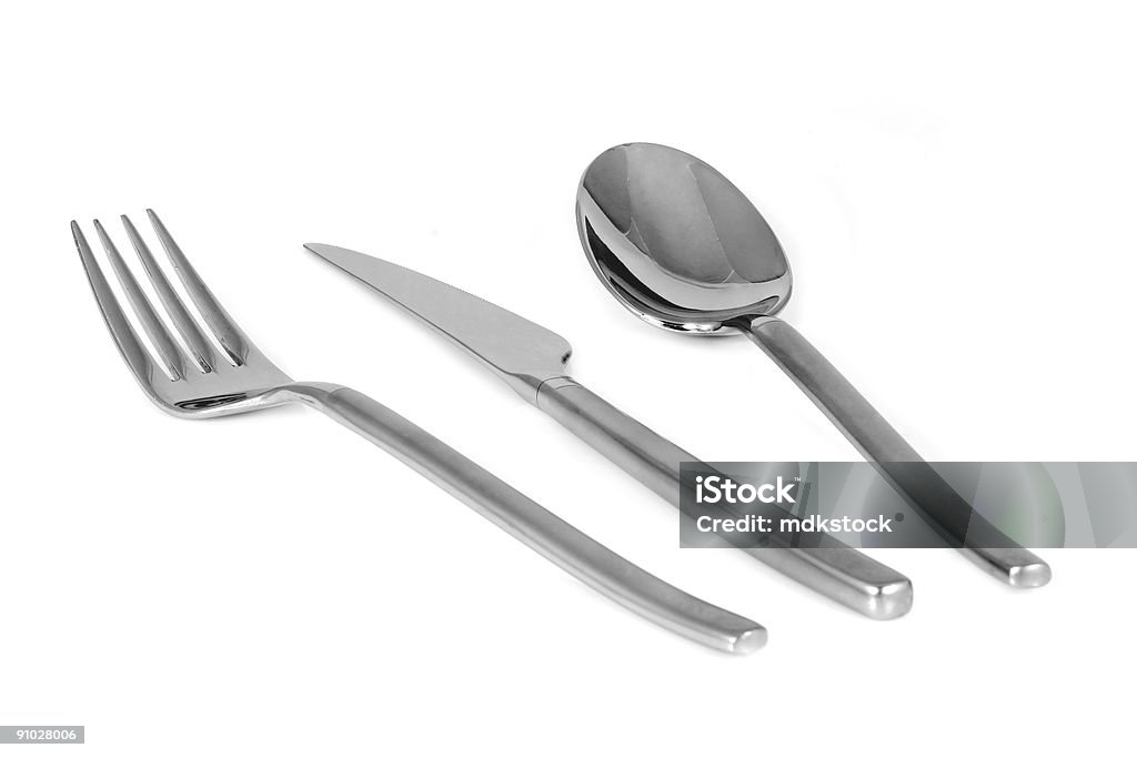 Moderno metal de cuchillo y tenedor cuchara Aislado en blanco - Foto de stock de Cuchillo - Cubertería libre de derechos