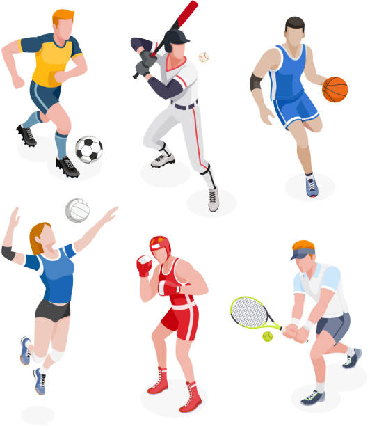 ilustrações de stock, clip art, desenhos animados e ícones de group of sports people. - ténis desporto com raqueta ilustrações