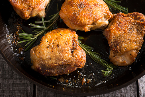 Roast Chicken Thighs with Rosemary in a Cast Iron Skillet
