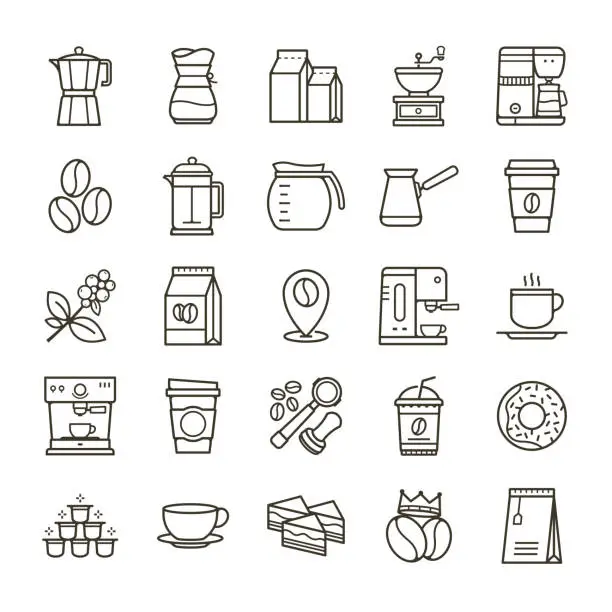 Vector illustration of Simple set of Coffee related vector line icons