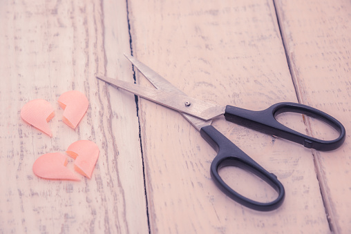 broken heart. cut with scissors Valentines Day, holiday