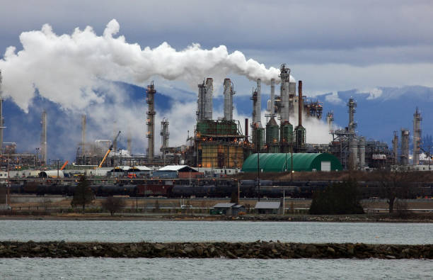 istock Smoke Billows from Oil Refinery Chimneys 910304470