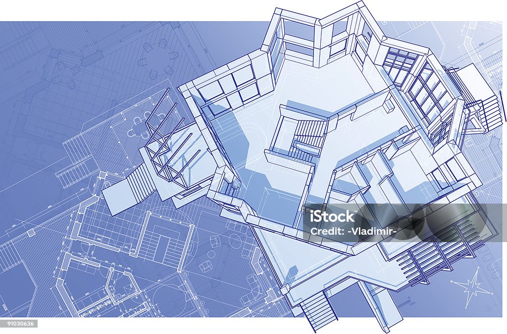 Haus: 3 d technische Konzept zeichnen - Lizenzfrei Dreidimensional Vektorgrafik