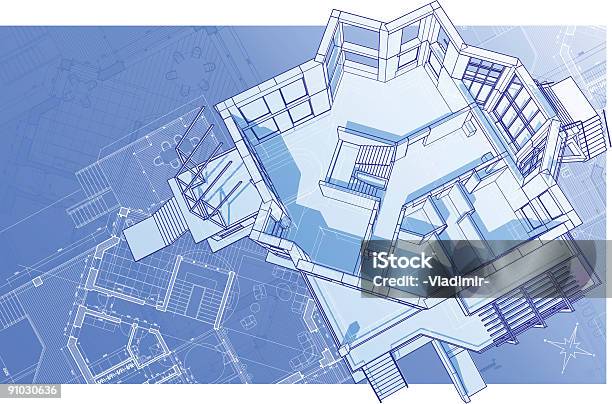 Haus 3 D Technische Konzept Zeichnen Stock Vektor Art und mehr Bilder von Dreidimensional - Dreidimensional, Baugewerbe, Außenaufnahme von Gebäuden