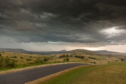 Dark storm clouds and coming electrical storm near Boonah, Queensland, Australia