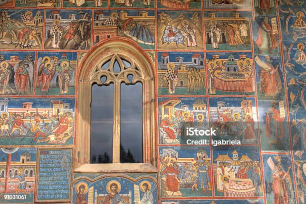 Voronet 프레스코 데테일 수도원에 대한 스톡 사진 및 기타 이미지 - 수도원, 프레스코화, 루마니아