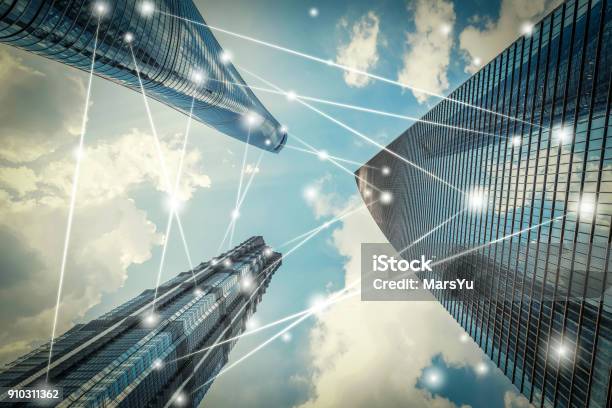 Shanghai City Network Technology Stock Photo - Download Image Now - Building Exterior, Building - Activity, Connection