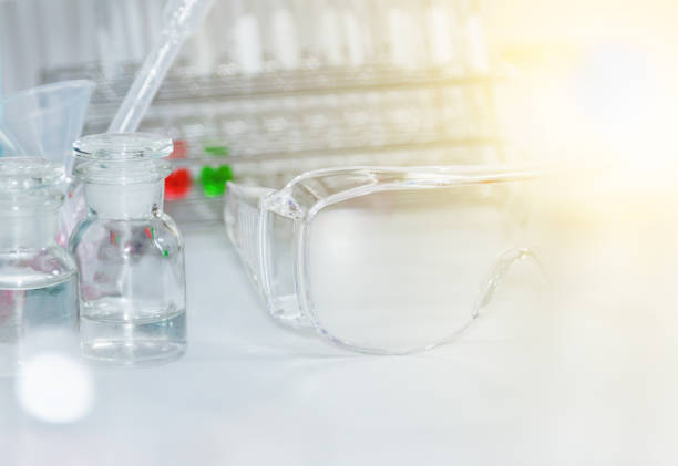 istock Laboratory glassware containing chemical liquid, science research. 910311552