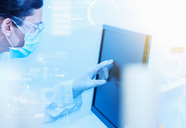 istock Laboratory glassware containing chemical liquid, science research. 910314892