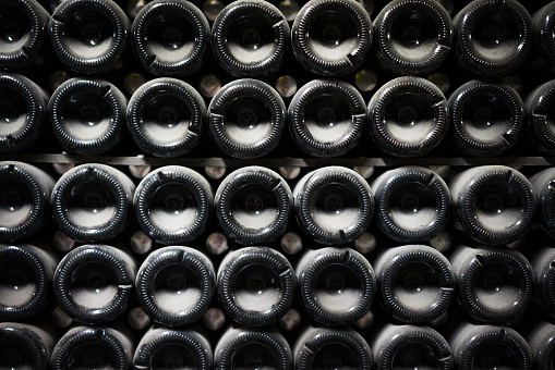 Old wine bottles in cellar