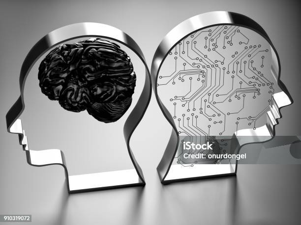 Inteligencia Artificial Contra El Cerebro Humano Foto de stock y más banco de imágenes de Inteligencia artificial