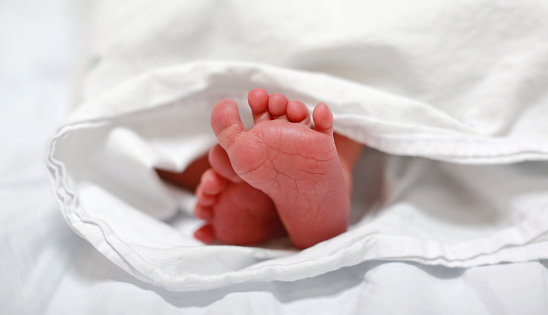 Newborn boy sleeping on his mother's lap