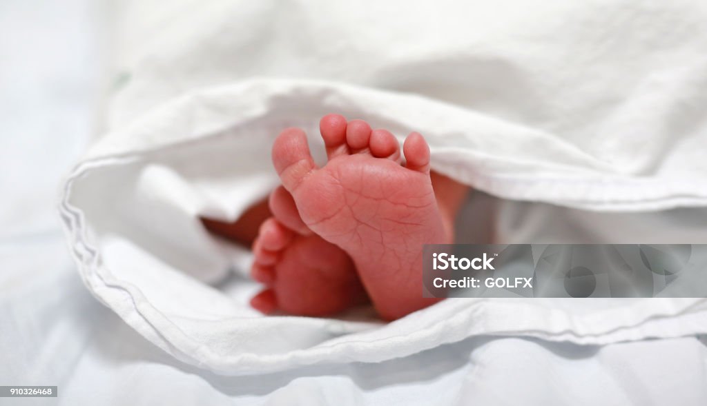 Newborn baby feet. New Life Stock Photo