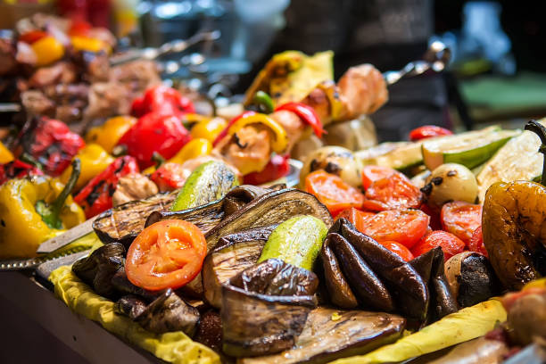 Freshly cooked grilled food