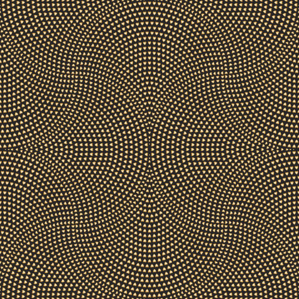 векторный абстрактный геометрический бесшовный узор, веерная форма декоративных треугольных элементов из золотых сердец на черном фоне. о - seamless tile illustrations stock illustrations