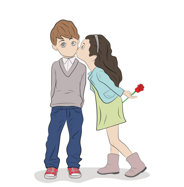 The Girl Kisses The Boy On The Cheek Valentines Day Vector Illustration -  Arte vetorial de stock e mais imagens de Beijar - iStock