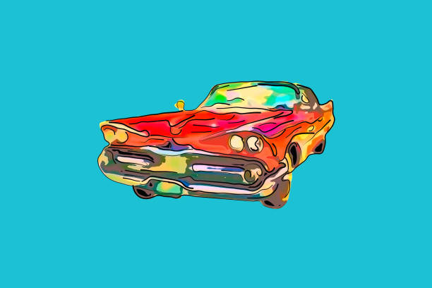 istock An image of a beautiful red antique car on a blue background 910343312