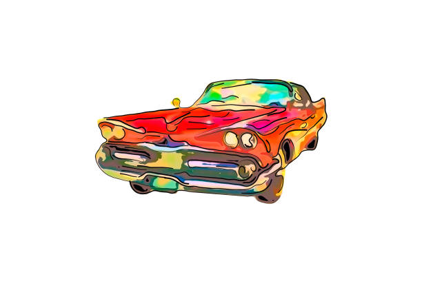 istock Picture of a beautiful red antique car on a white background 910343500