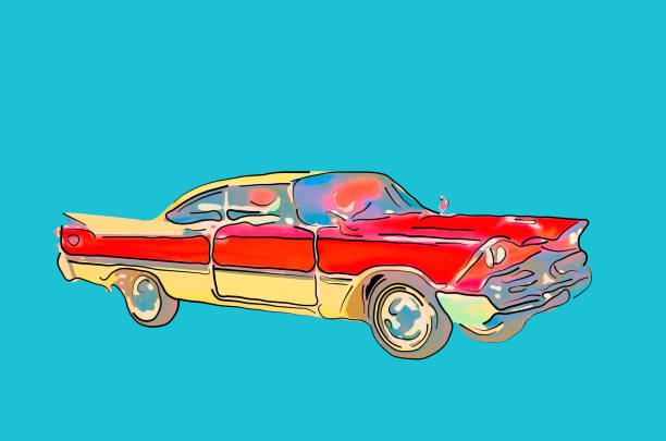 istock An image of a beautiful red antique car on a blue background 910343834