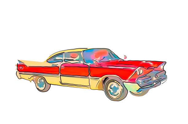istock Picture of a beautiful red antique car on a white background 910343870