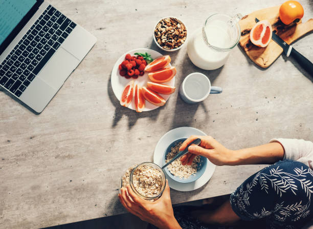 Morning time - woman prepare healthy breakfast