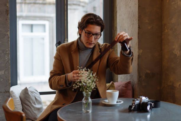 Young man developing a photo