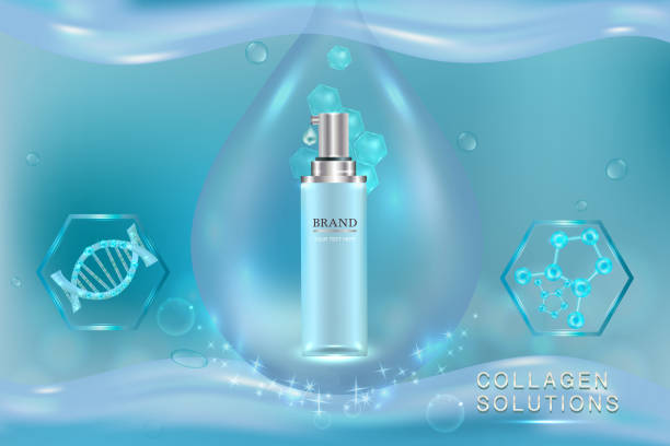 istock Cosmetic containers with advertising background ready to use, blue liquid luxury skin care ad. 910351524