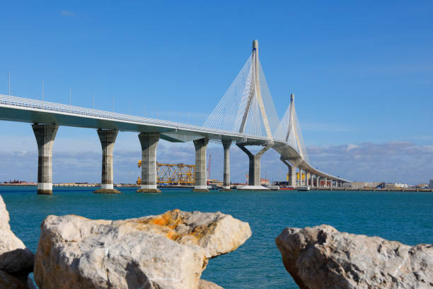 La Pepa Bridge with two solid rocks at Cadiz, Andalusia, Spain stock photo