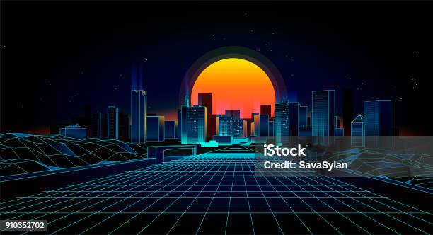 Landscape 1980s Style Stock Illustration - Download Image Now - City, Futuristic, Planning