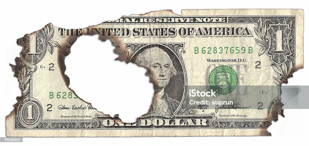 Burnt Dollar  Paper Currency Stock Photo