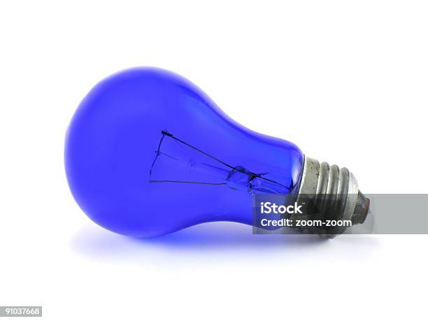 Blue Lightblub Stock Photo - Download Image Now - White Background, Blue, Close-up
