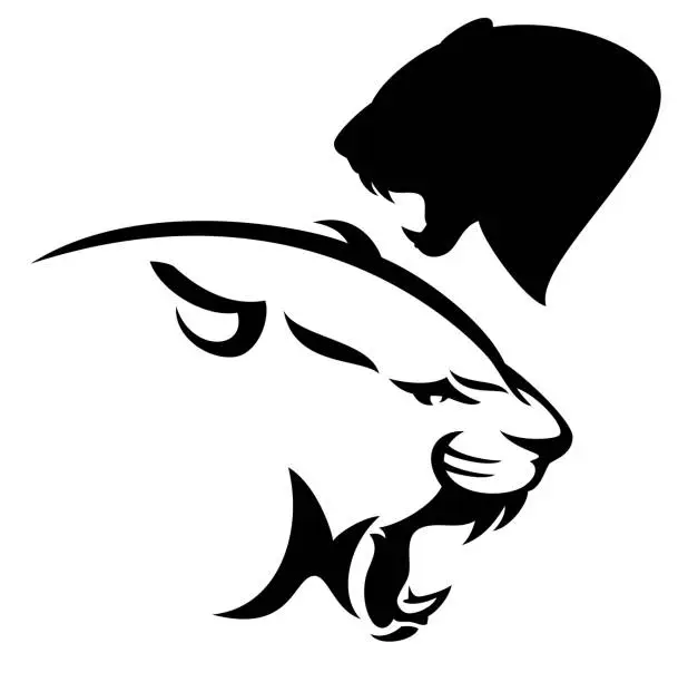 Vector illustration of roaring cougar black vector design