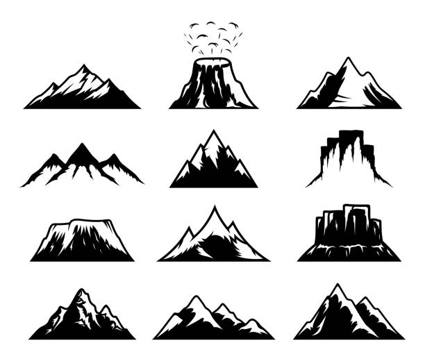 ilustrações de stock, clip art, desenhos animados e ícones de vector mountains icons isolated on white - southern rocky mountains