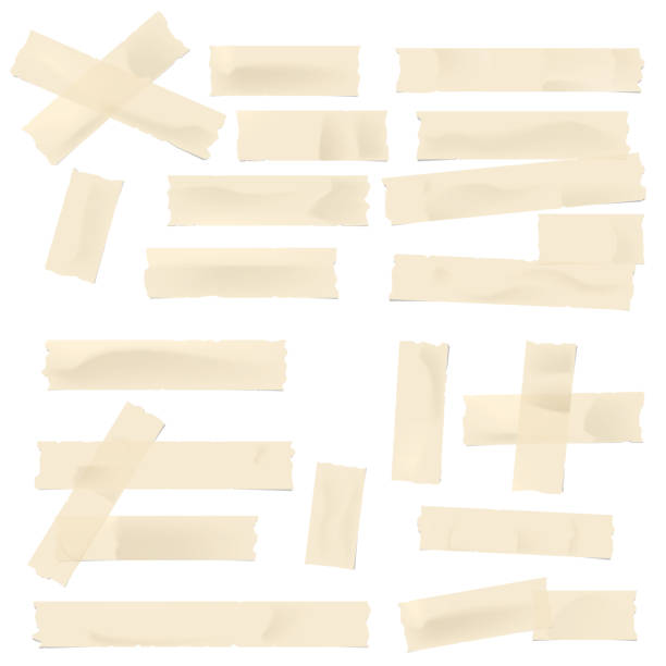 istock Yellow different size adhesive, sticky, masking, duct tape, paper pieces for text on white background 910394290