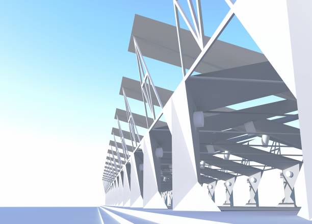 istock 3D rendering of open building structure. Modern architecture of hangar, garage or train station. 910395776