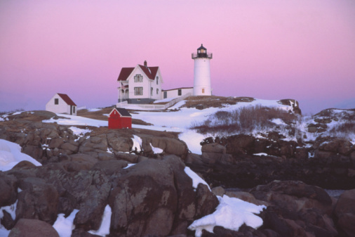 The Cape Neddick Lighthouse stands on Nubble Island about 200 yards off Cape Neddick Point. The lighthouse is commonly known as Nubble Light or simply, 