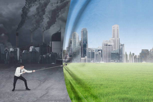 Caucasian businessman tries to save environment