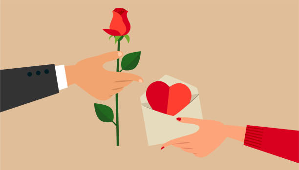 밸런타인데이  - hand holding flowers stock illustrations