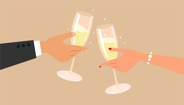 Champagne Man's and woman's hands holding a glass of champagne. celebratory toast illustrations stock illustrations