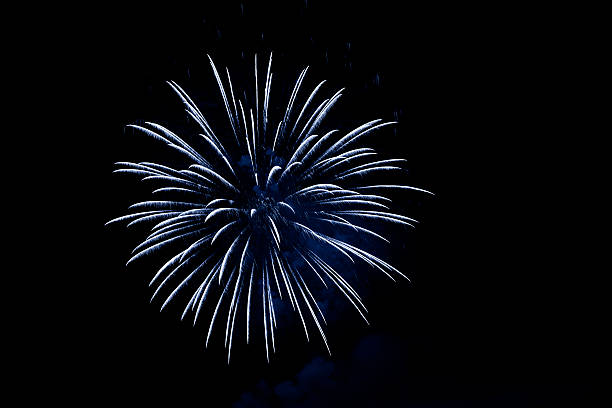 XL blue and white fireworks explosion stock photo
