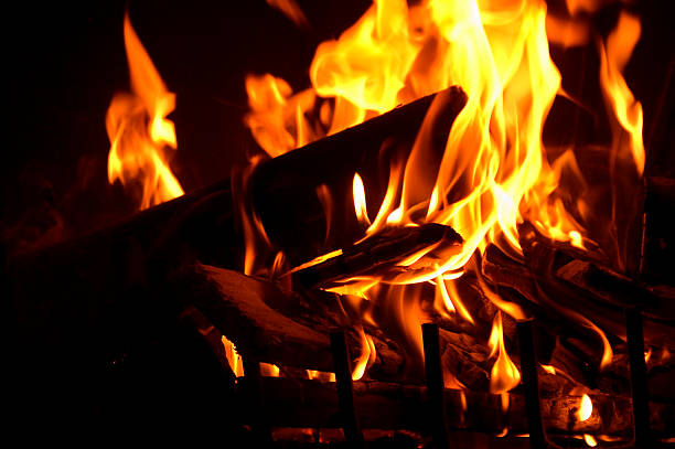 Fire into the fireplace - Fuoco del camino stock photo