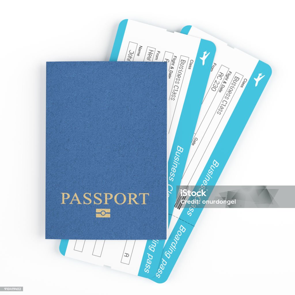 Passport with plane tickets Airplane Ticket Stock Photo